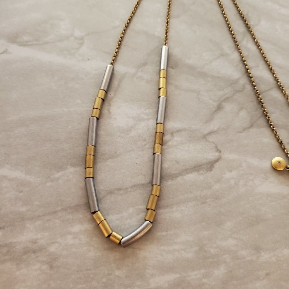 💖 J.Crew Antiqued Silver Gold Long Beaded Necklace 💖 - Picture 2 of 9